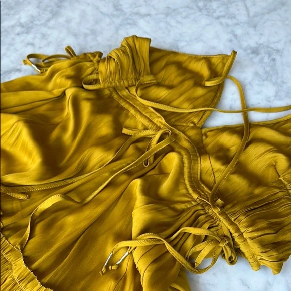 Free People Elegant chartreuse-Mustard-golden Halter Dress XS NWT - Picture 9 of 13